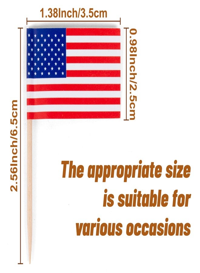 ANTETOK Small American Flags on Stick 100 Pack - USA Flag Toothpick for Cocktail Picks, Cupcake Toppers, Party Decorations - Food & Celebration Supplies - Image 3